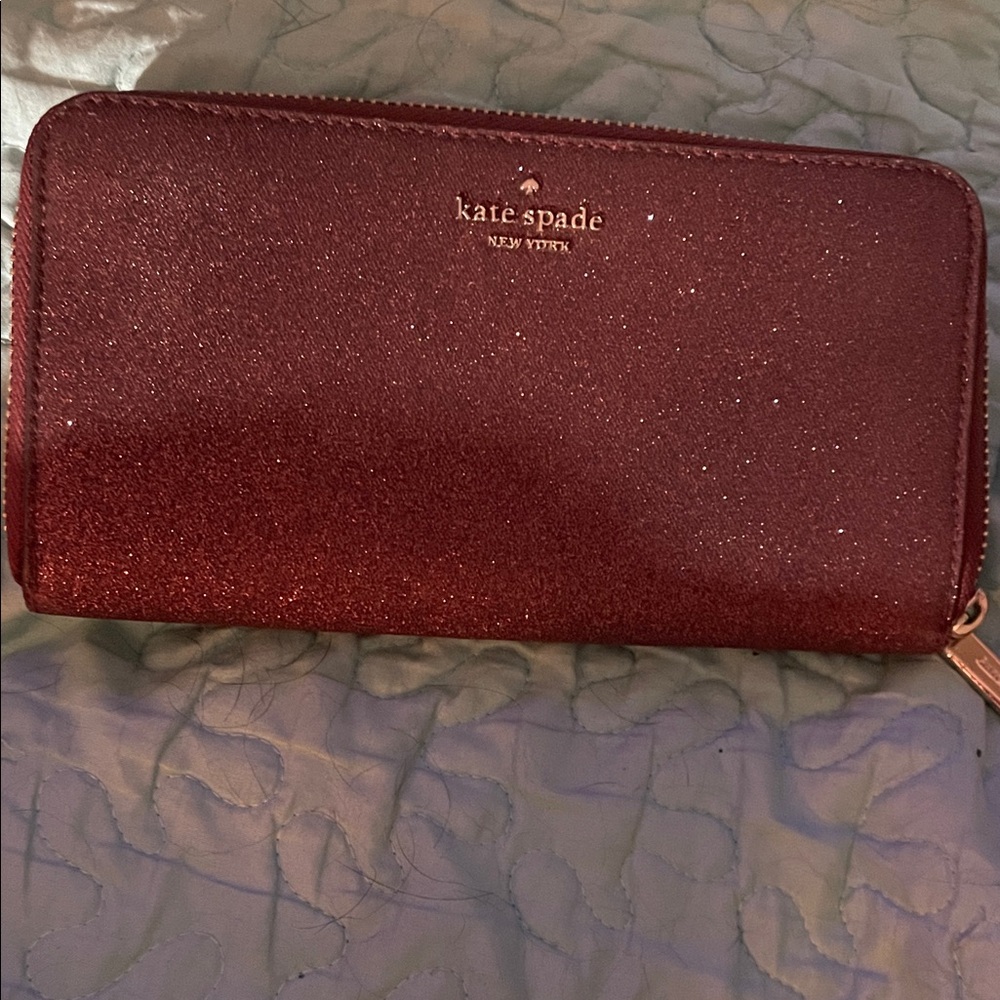 Kate Spade Burgundy Glitter Zip long Wallet